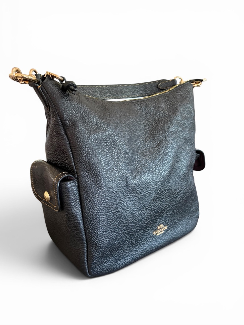 Coach Pennie Black Pebbled Leather Shoulder Hobo Bag with Gold Hardware - Picture 7 of 16